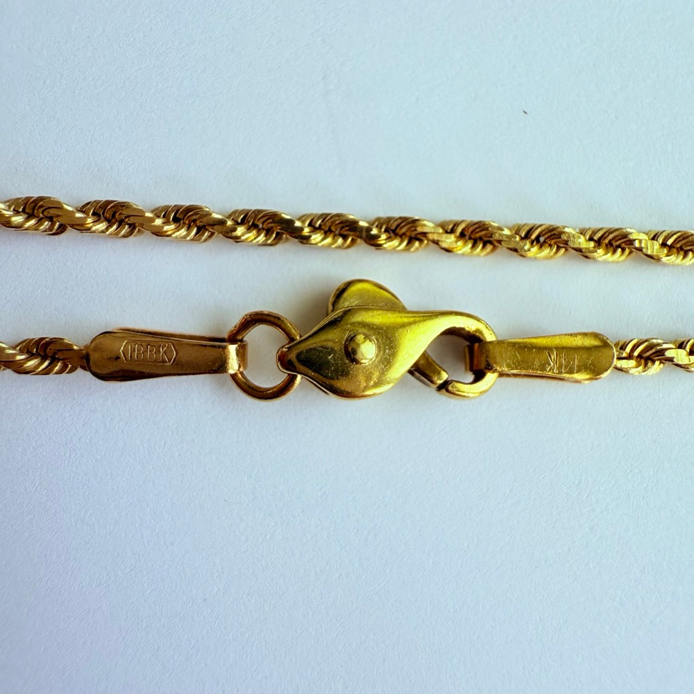 14K Solid Yellow Gold Rope Chain 1.5mm Wide IBB Hallmarked Necklace 20" - Picture 5 of 6
